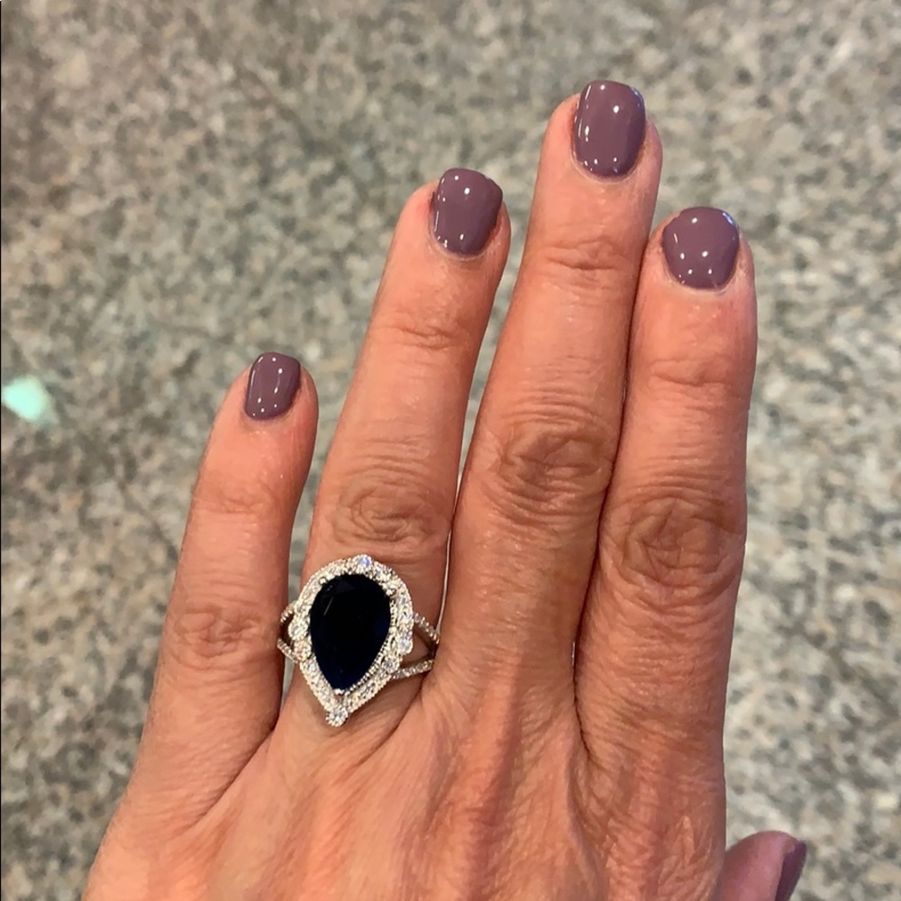 Blue 4ct Pear Sterling Silver Engagement Ring sz 9 - Picture 7 of 9